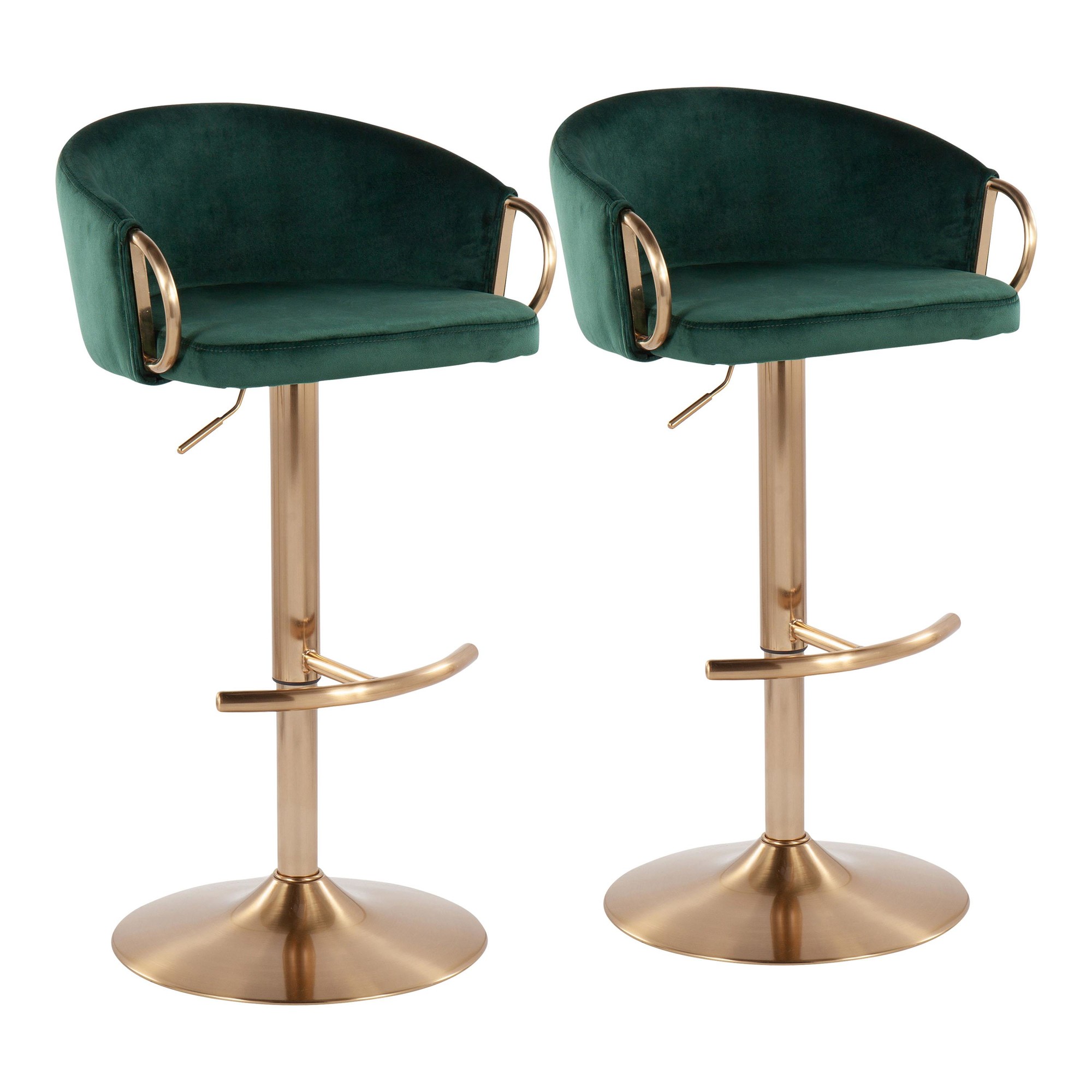 Claire Gold and Green Velvet Adjustable Bar Stools (Set of 2) 2 Claire Gold and Green Velvet Adjustable Bar Stools (Set of 2) - Image 2