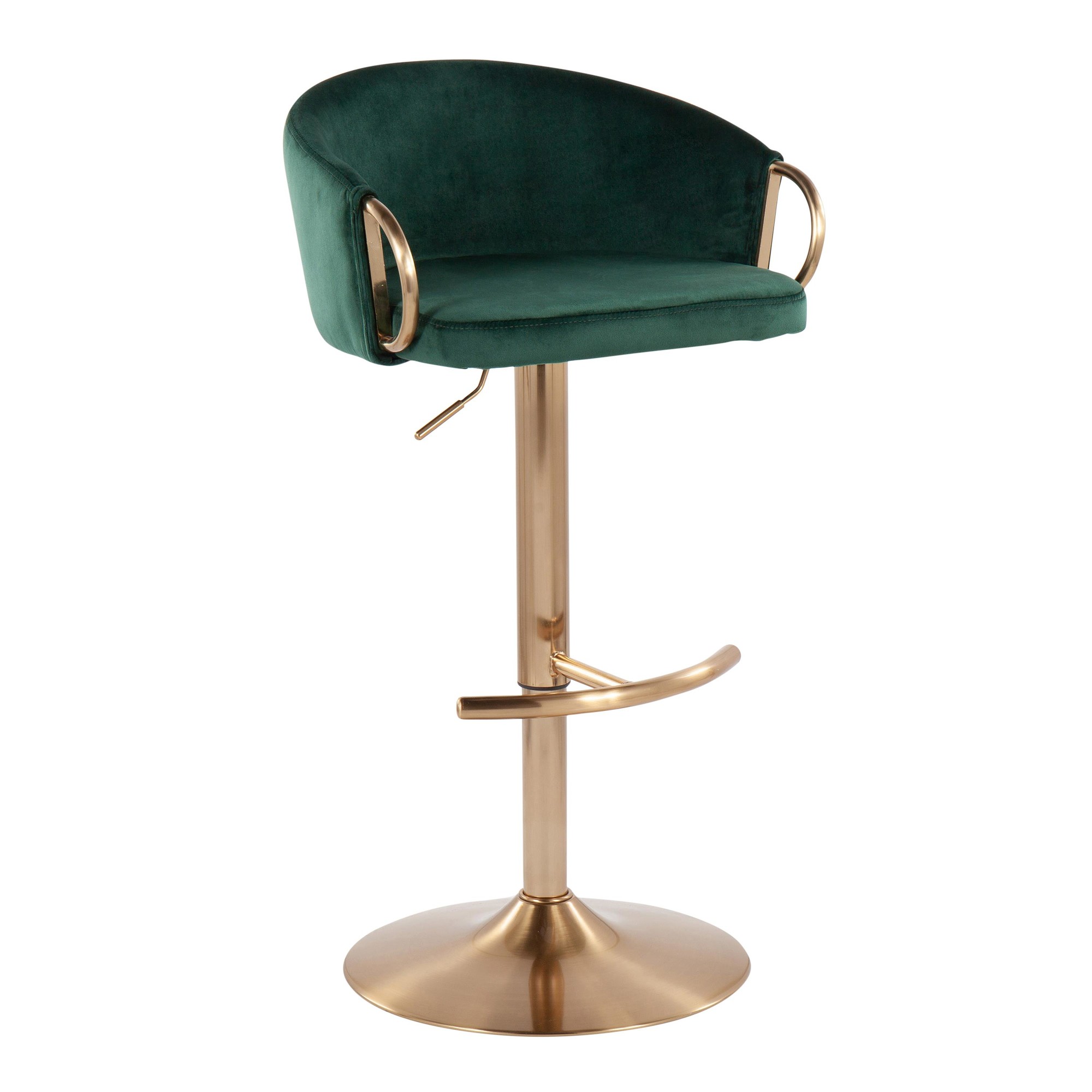 Claire Gold and Green Velvet Adjustable Bar Stools (Set of 2) 3 Claire Gold and Green Velvet Adjustable Bar Stools (Set of 2) - Image 3