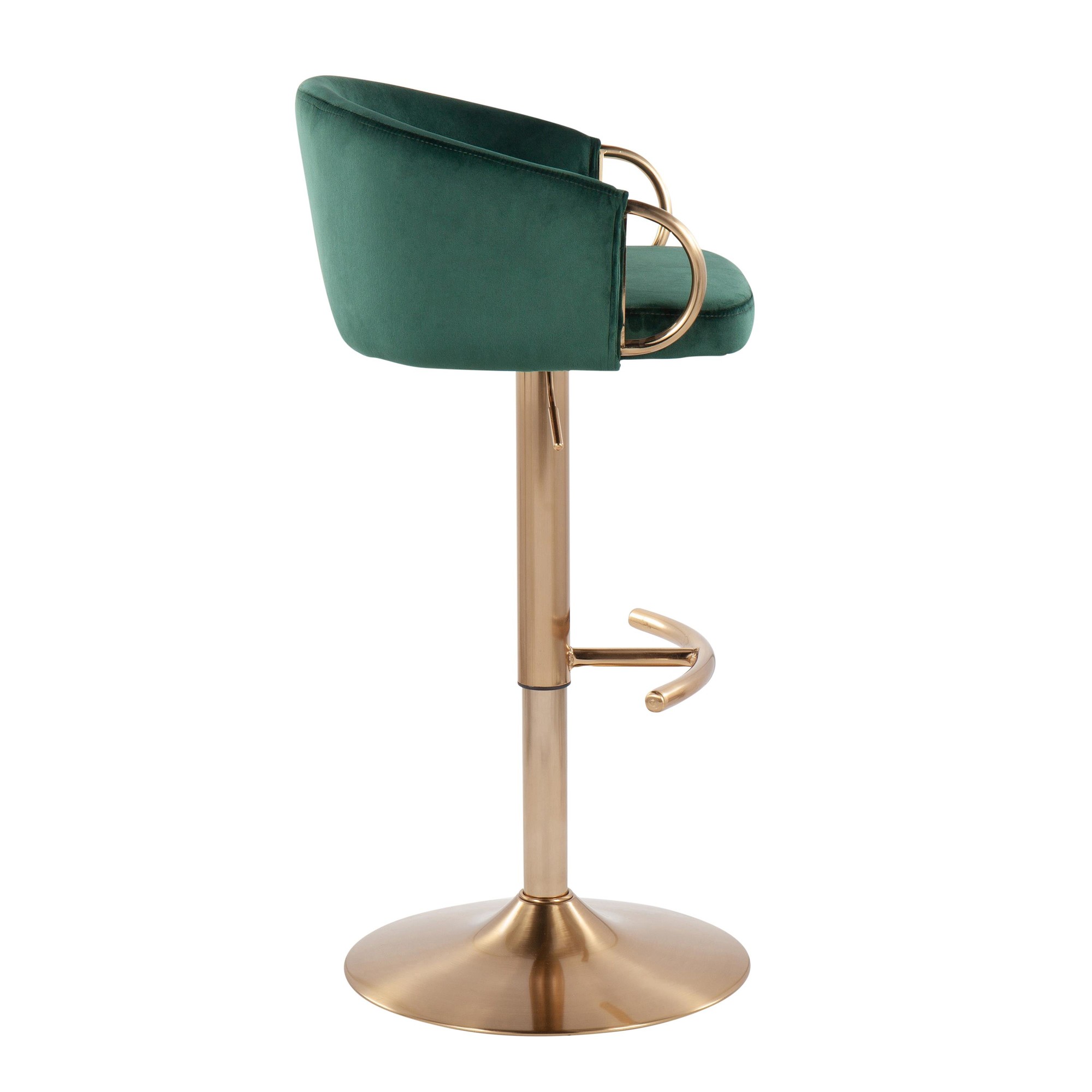 Claire Gold and Green Velvet Adjustable Bar Stools (Set of 2) 4 Claire Gold and Green Velvet Adjustable Bar Stools (Set of 2) - Image 4