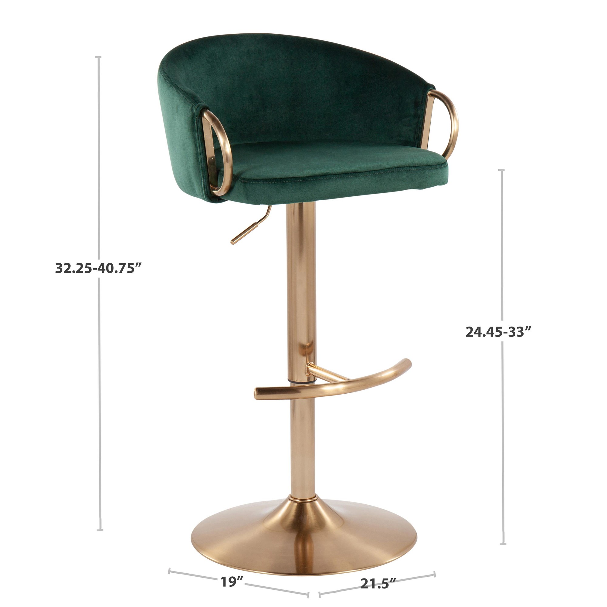 Claire Gold and Green Velvet Adjustable Bar Stools (Set of 2) 9 Claire Gold and Green Velvet Adjustable Bar Stools (Set of 2) - Image 9