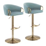 Claire Gold and Light Blue Velvet Contemporary Bar Stools (Set of 2) 12 Claire Gold and Light Blue Velvet Contemporary Bar Stools (Set of 2)
