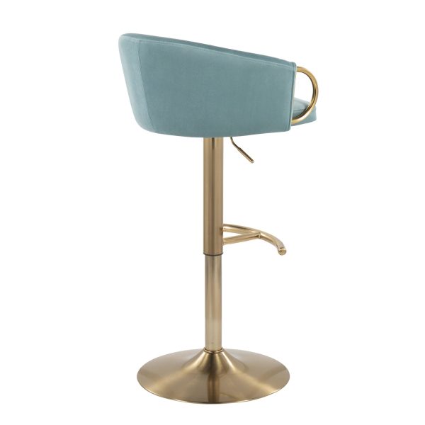 Claire Gold and Light Blue Velvet Contemporary Bar Stools Set of 2 4
