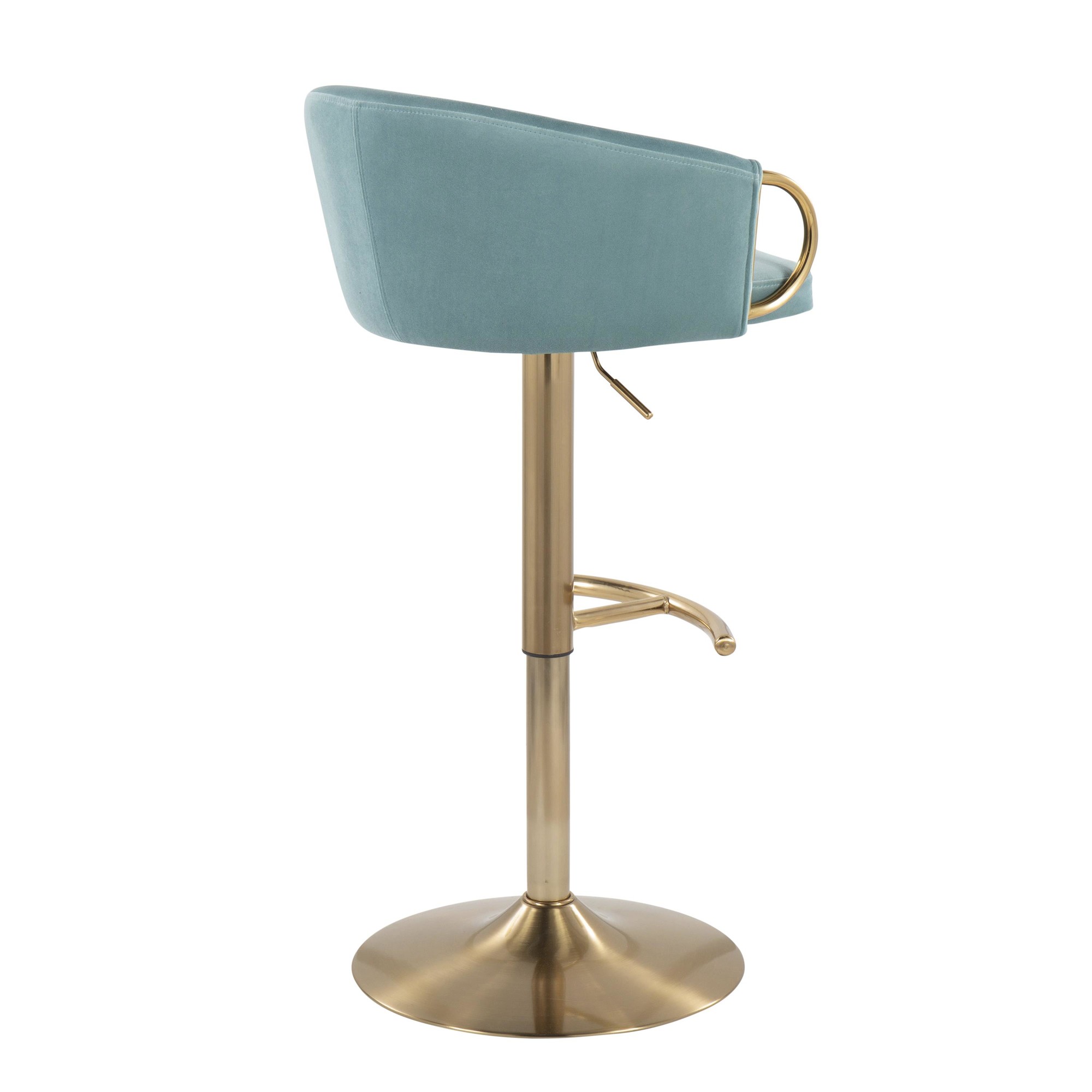 Claire Gold and Light Blue Velvet Contemporary Bar Stools (Set of 2) 5 Claire Gold and Light Blue Velvet Contemporary Bar Stools (Set of 2) - Image 5