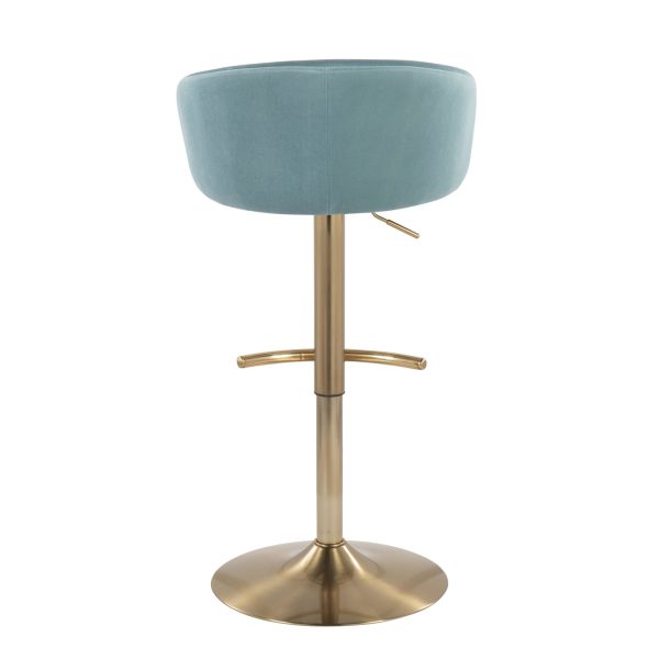 Claire Gold and Light Blue Velvet Contemporary Bar Stools Set of 2 5