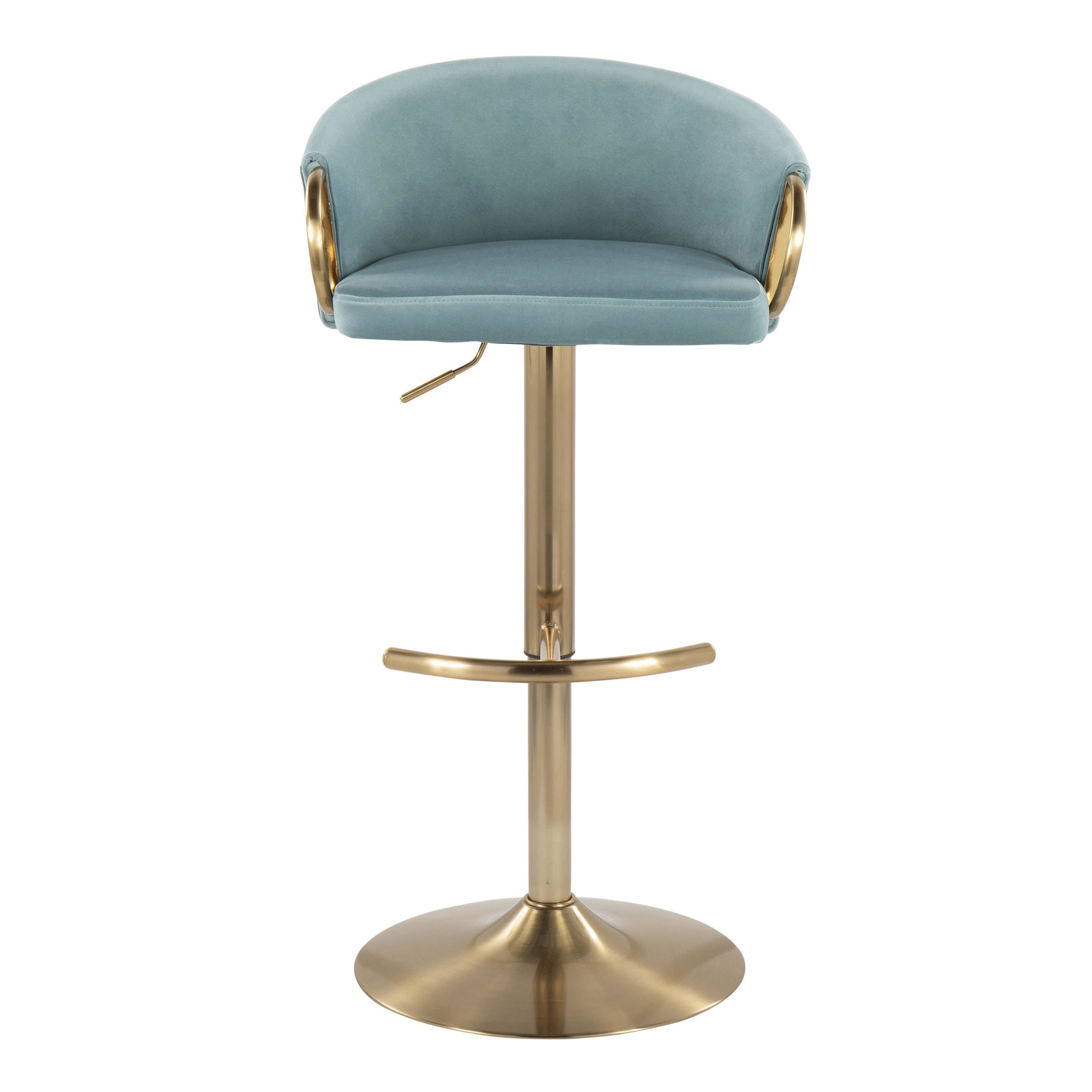 Claire Gold and Light Blue Velvet Contemporary Bar Stools (Set of 2) 7 Claire Gold and Light Blue Velvet Contemporary Bar Stools (Set of 2) - Image 7