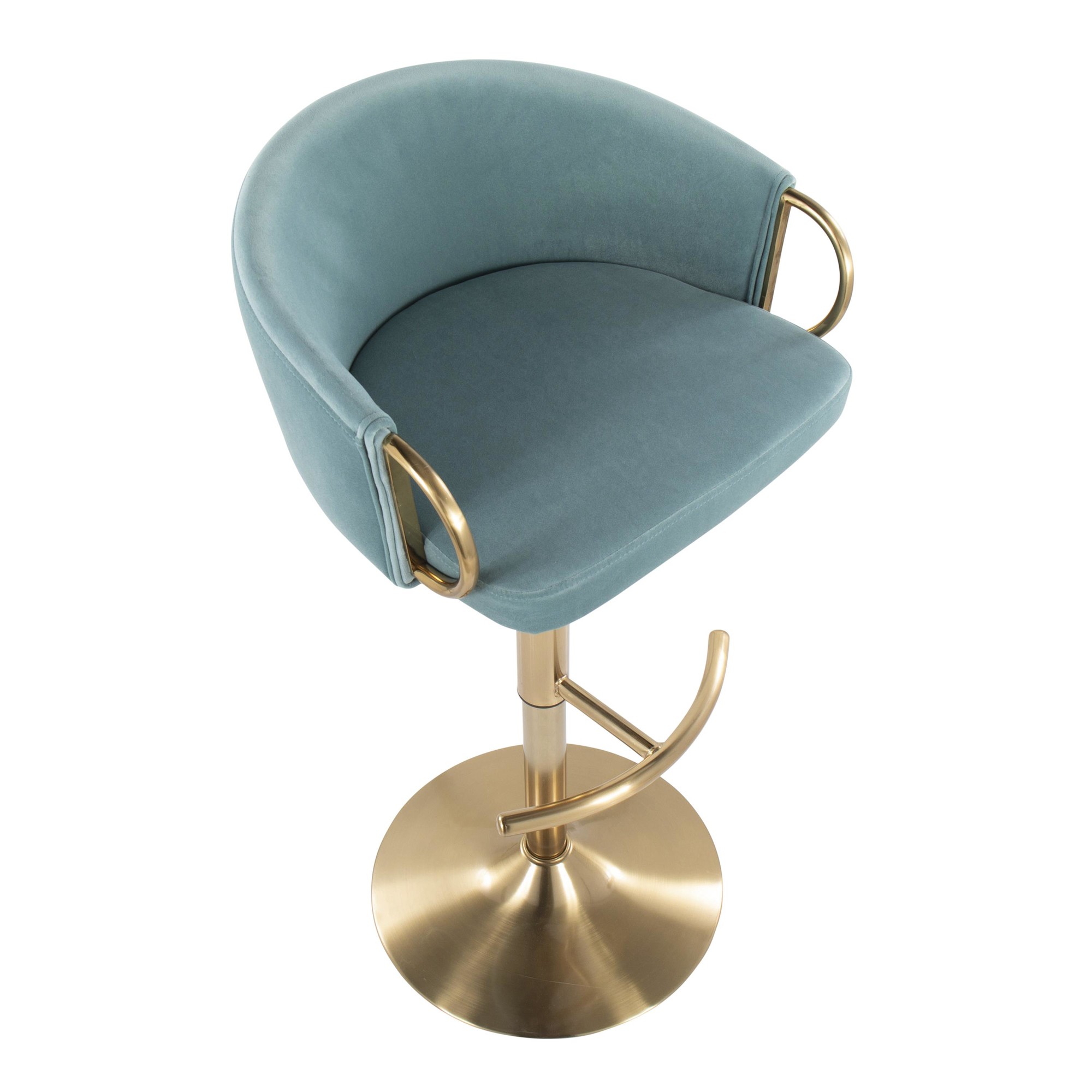 Claire Gold and Light Blue Velvet Contemporary Bar Stools (Set of 2) 8 Claire Gold and Light Blue Velvet Contemporary Bar Stools (Set of 2) - Image 8