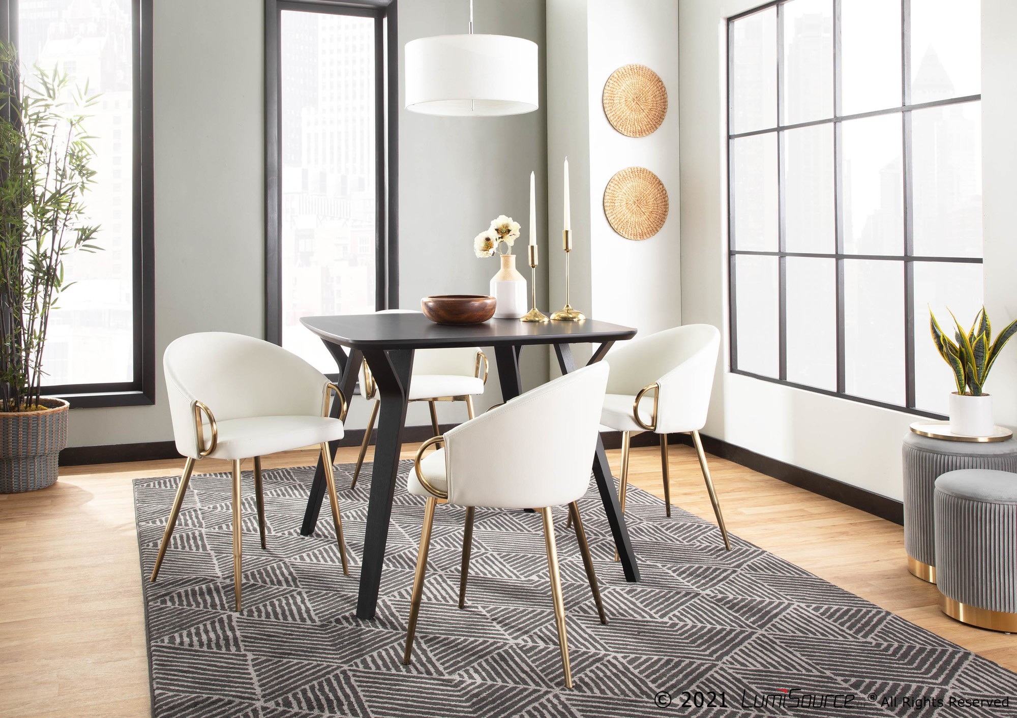 Claire Gold and White Faux Leather Contemporary Chairs (Set of 2) 2 Claire Gold and White Faux Leather Contemporary Chairs (Set of 2) - Image 2