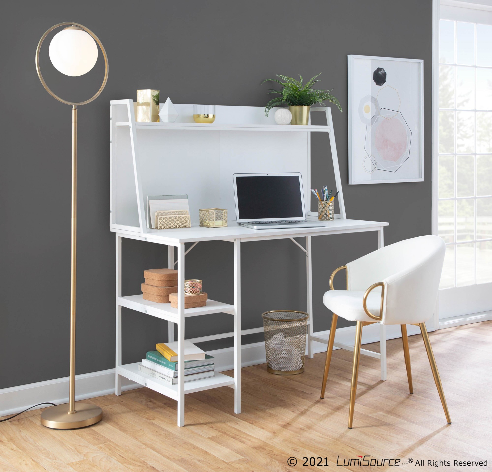 Claire Gold and White Faux Leather Contemporary Chairs (Set of 2) 3 Claire Gold and White Faux Leather Contemporary Chairs (Set of 2) - Image 3