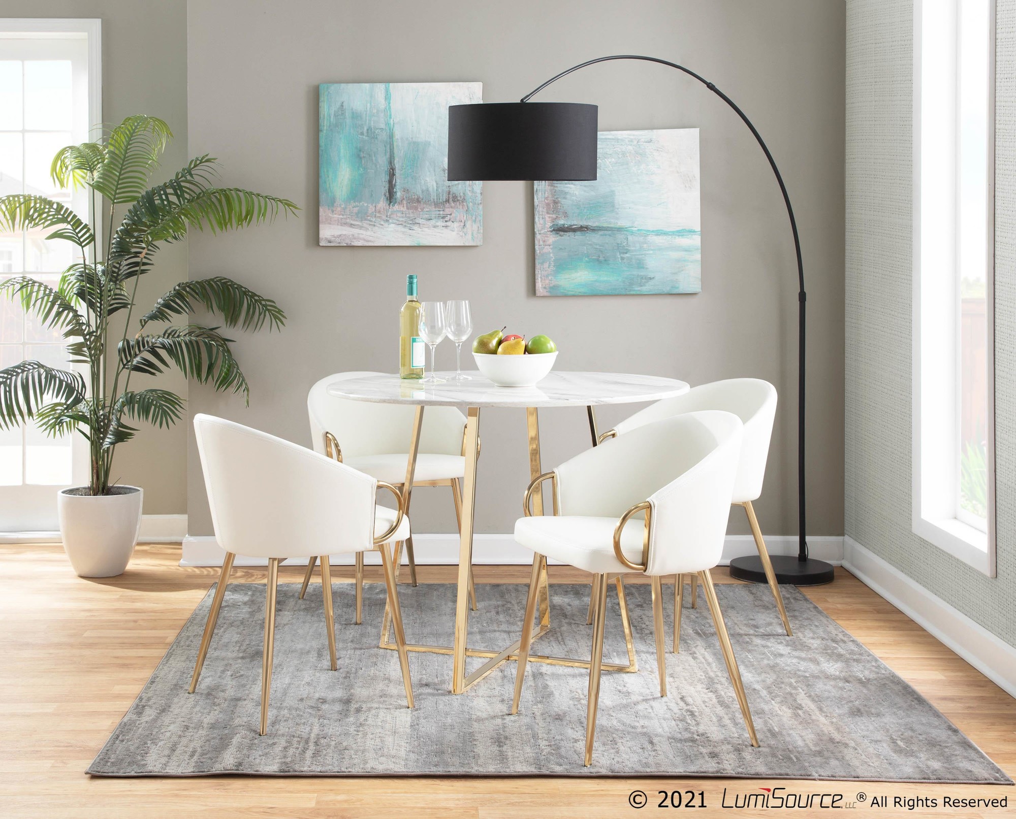 Claire Gold and White Faux Leather Contemporary Chairs (Set of 2) 4 Claire Gold and White Faux Leather Contemporary Chairs (Set of 2) - Image 4