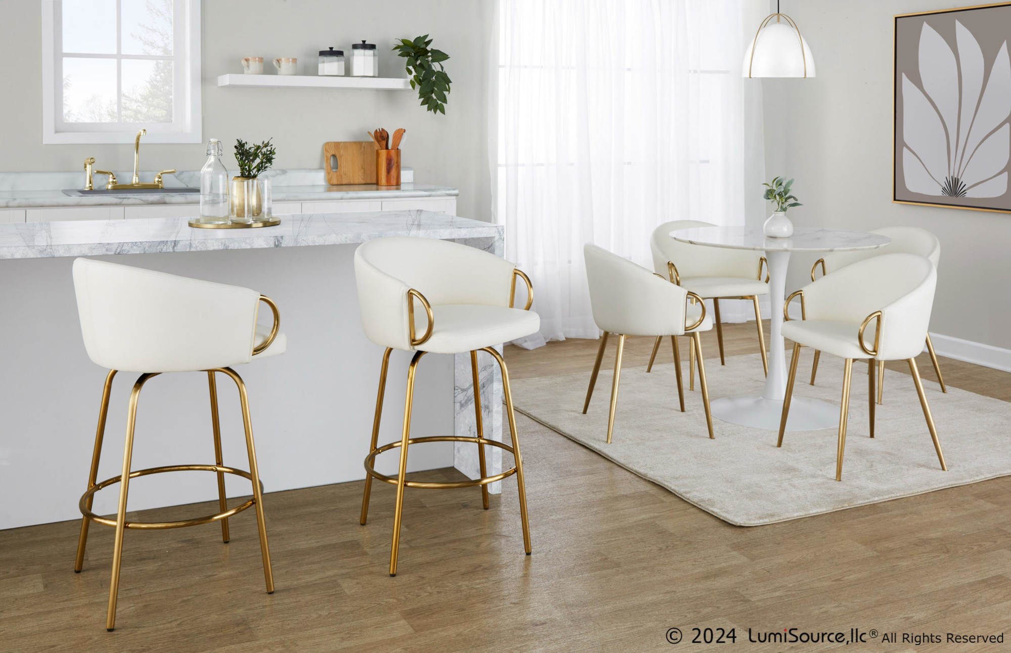 Claire Gold and White Faux Leather Contemporary Chairs (Set of 2) 6 Claire Gold and White Faux Leather Contemporary Chairs (Set of 2) - Image 6