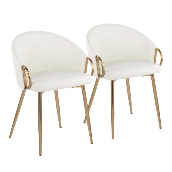 Claire Gold and White Faux Leather Contemporary Chairs Set of 2 7