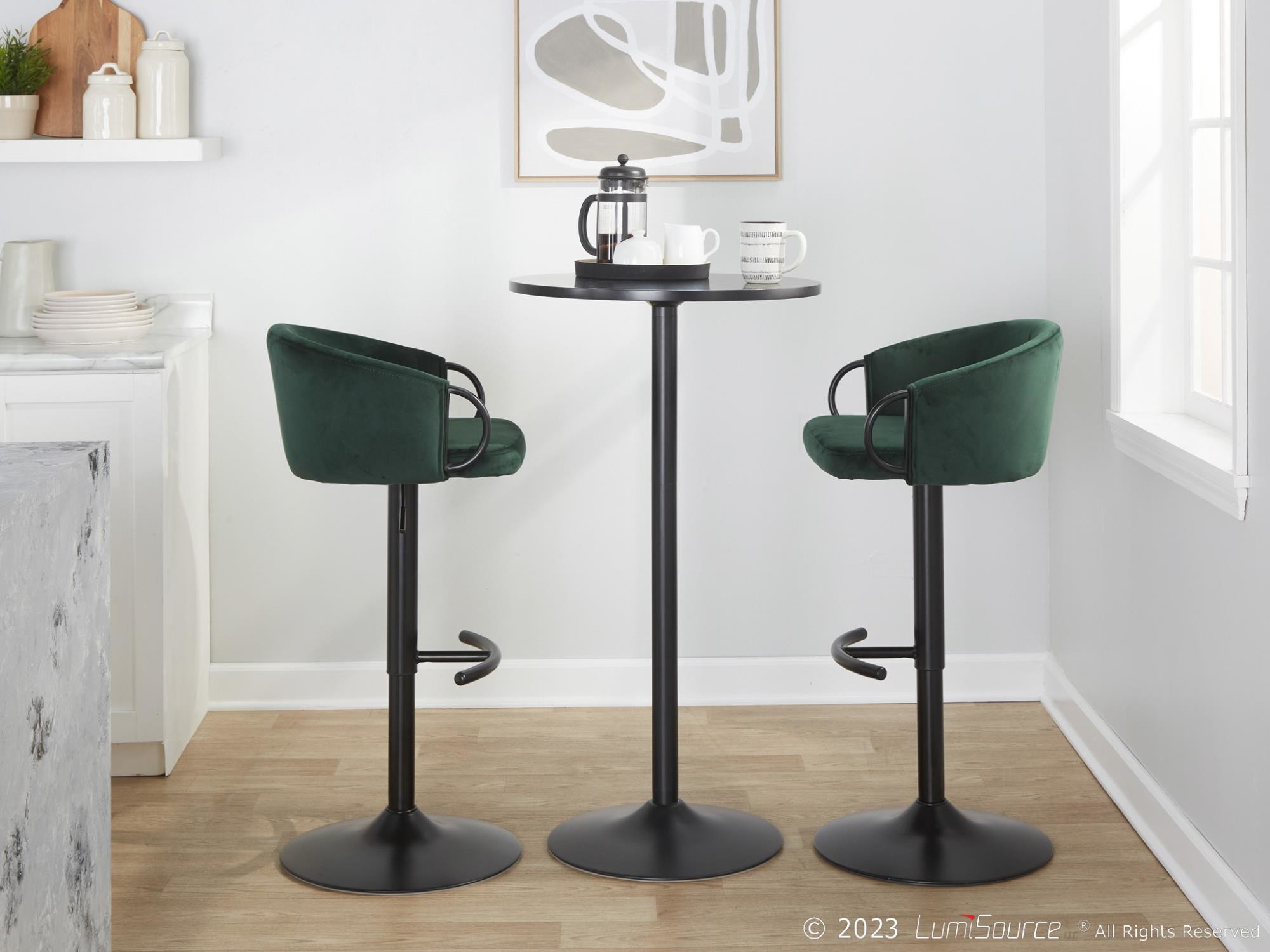 Claire Green Velvet Contemporary Adjustable Swivel Barstools (Set of 2) 2 Claire Green Velvet Contemporary Adjustable Swivel Barstools (Set of 2) - Image 2