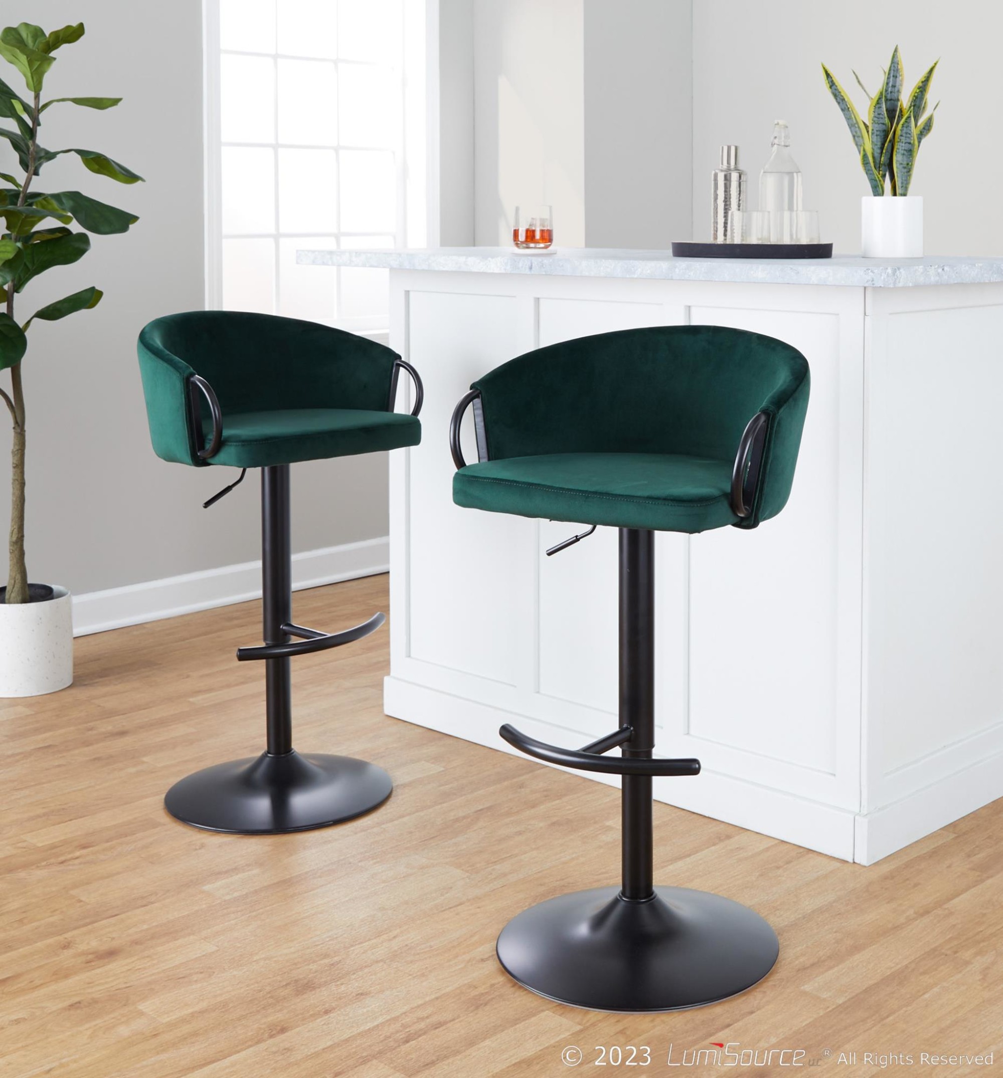 Claire Green Velvet Contemporary Adjustable Swivel Barstools (Set of 2) 3 Claire Green Velvet Contemporary Adjustable Swivel Barstools (Set of 2) - Image 3