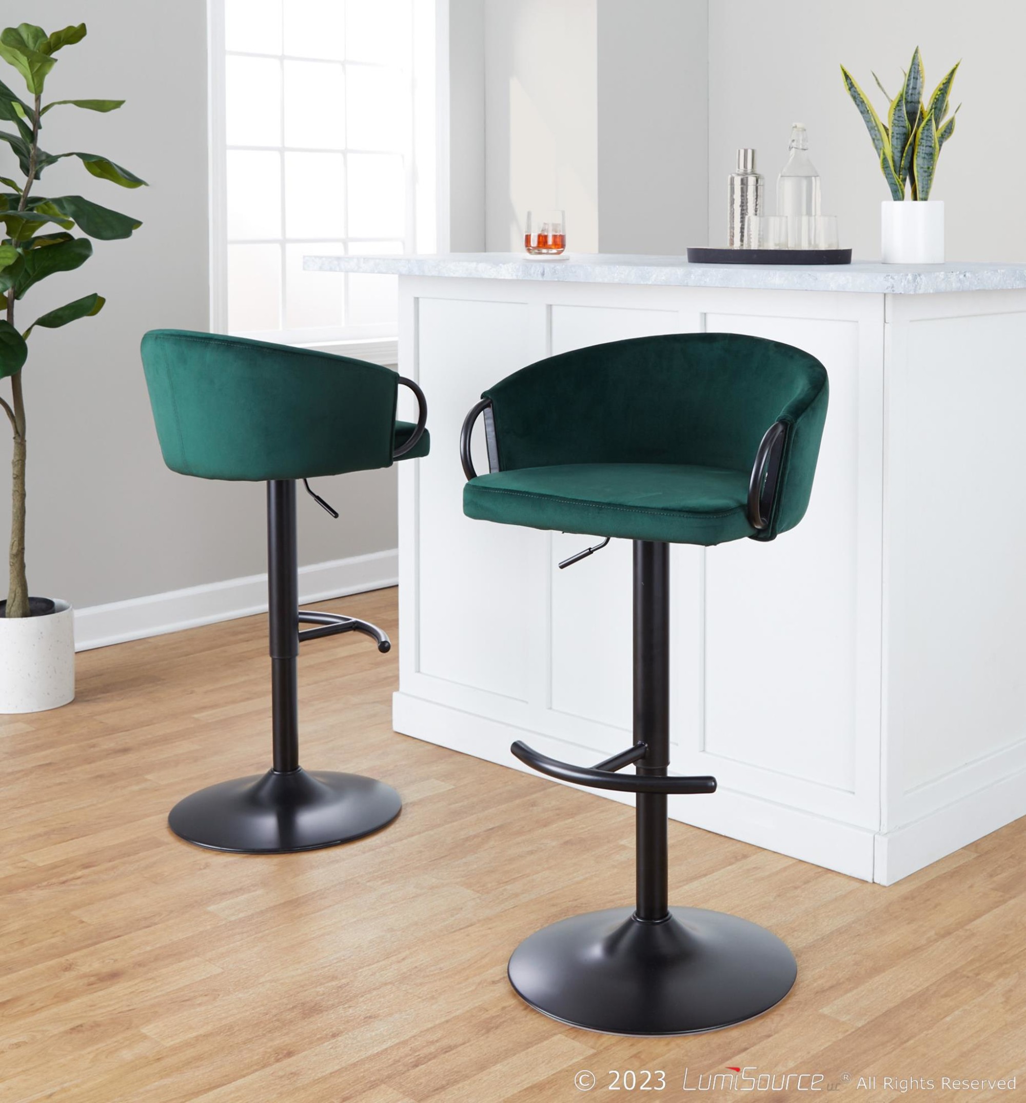 Claire Green Velvet Contemporary Adjustable Swivel Barstools (Set of 2) 4 Claire Green Velvet Contemporary Adjustable Swivel Barstools (Set of 2) - Image 4