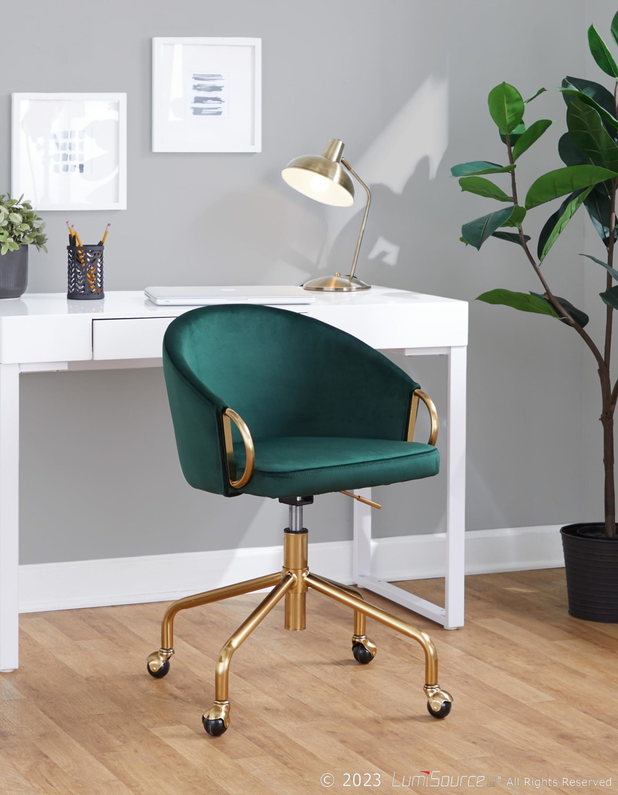 Claire Green Velvet Gold Contemporary Adjustable Task Chair 2 Claire Green Velvet Gold Contemporary Adjustable Task Chair - Image 2