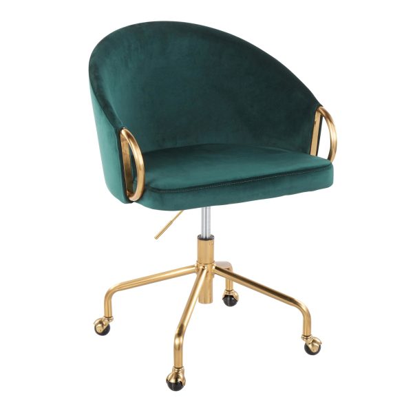 Claire Green Velvet Gold Contemporary Adjustable Task Chair 2