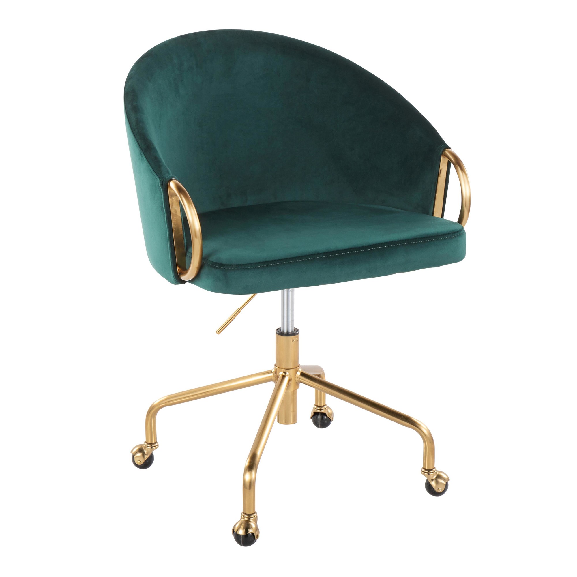 Claire Green Velvet Gold Contemporary Adjustable Task Chair 3 Claire Green Velvet Gold Contemporary Adjustable Task Chair - Image 3
