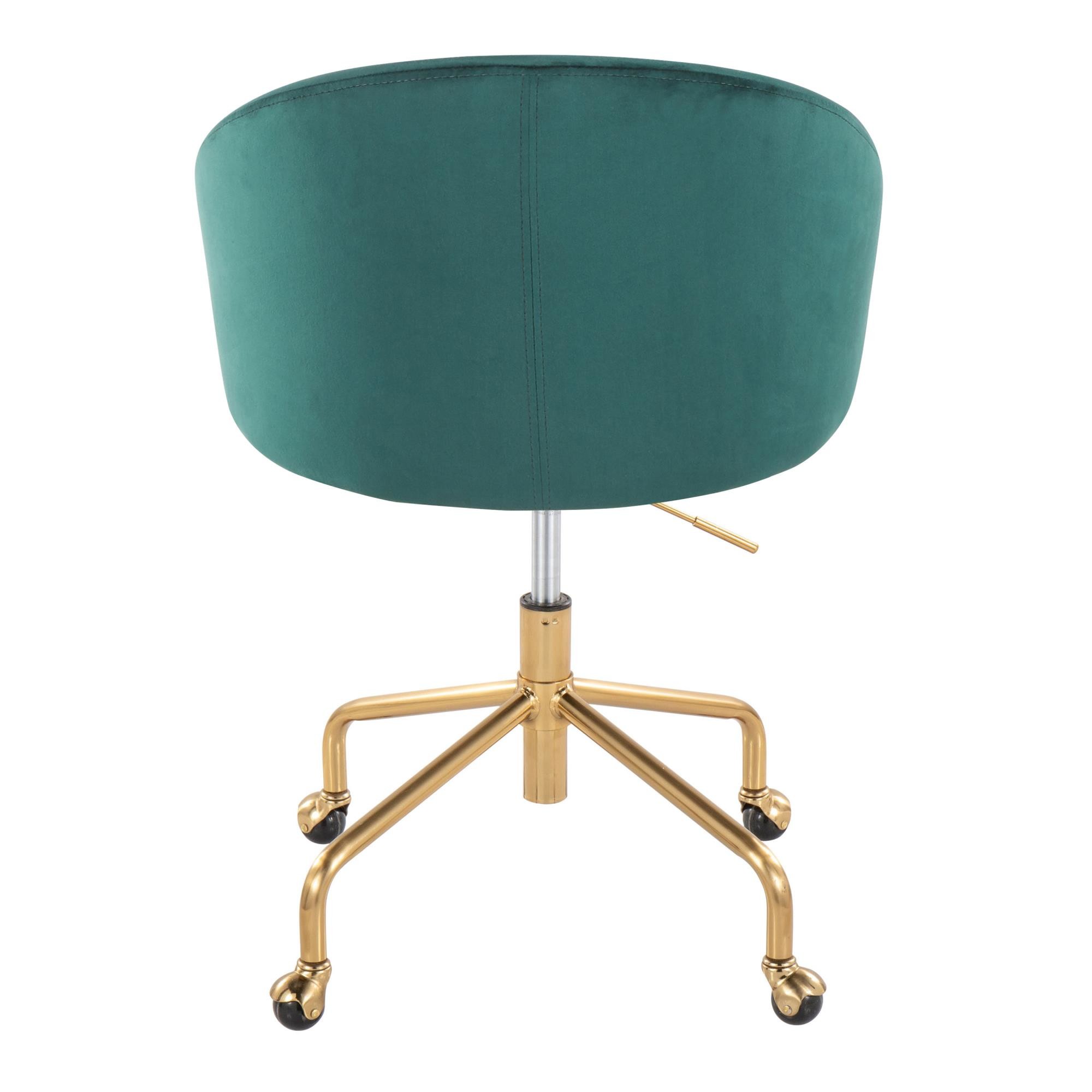 Claire Green Velvet Gold Contemporary Adjustable Task Chair 6 Claire Green Velvet Gold Contemporary Adjustable Task Chair - Image 6