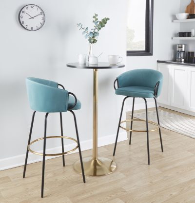 Claire Light Blue Velvet Contemporary Bar Stools (Set of 2)