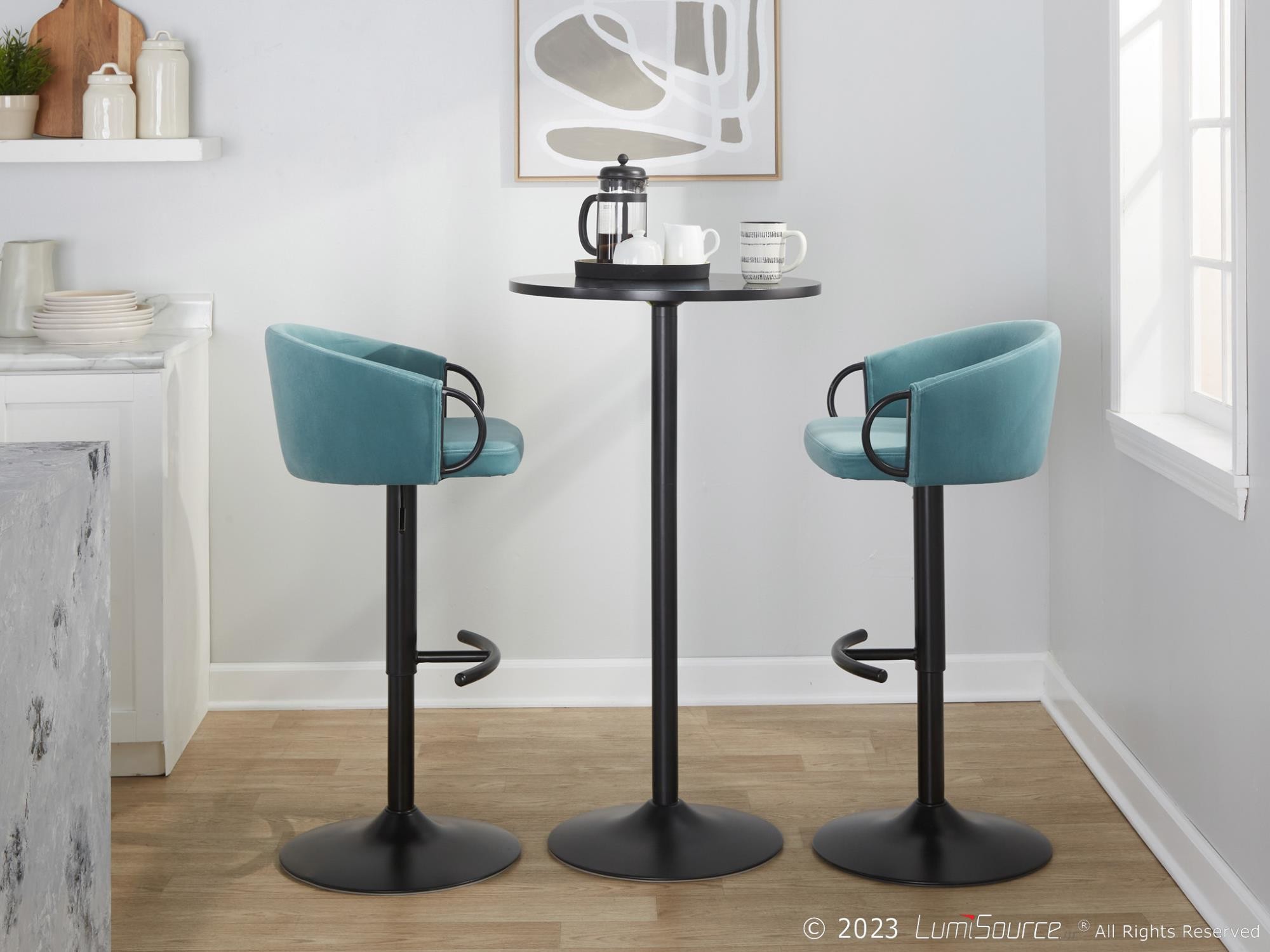 Claire Light Blue Velvet Contemporary Swivel Barstools (Set of 2) 4 Claire Light Blue Velvet Contemporary Swivel Barstools (Set of 2) - Image 4