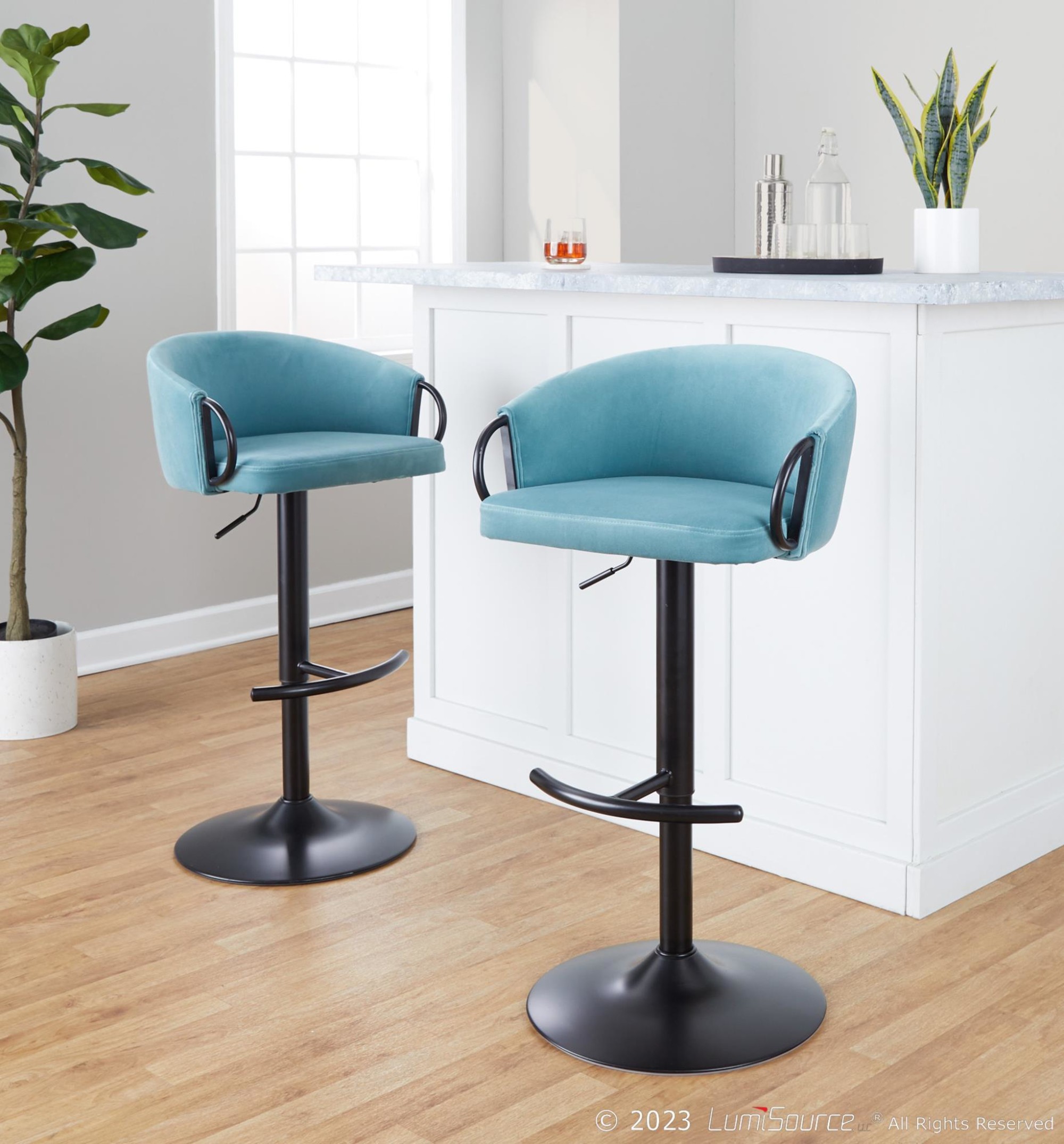 Claire Light Blue Velvet Contemporary Swivel Barstools (Set of 2) 1 Claire Light Blue Velvet Contemporary Swivel Barstools (Set of 2)
