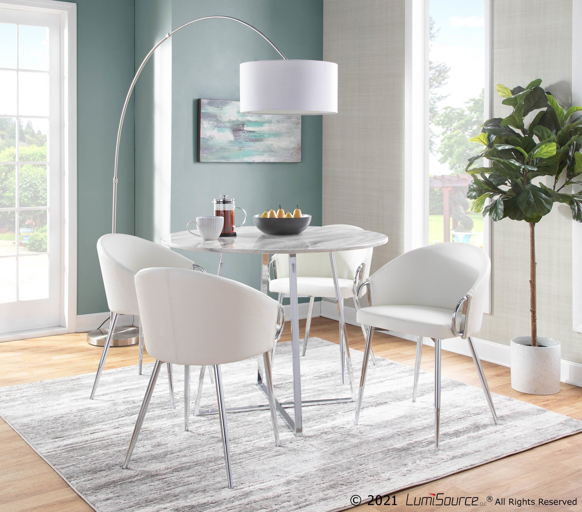 Claire White Faux Leather Contemporary Dining Chairs Chrome (Set of 2) 2 Claire White Faux Leather Contemporary Dining Chairs Chrome (Set of 2) - Image 2