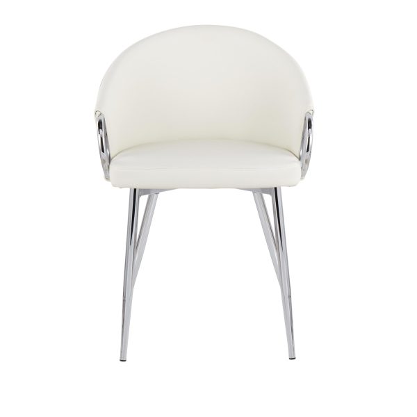 Claire White Faux Leather Contemporary Dining Chairs Chrome Set of 2 10