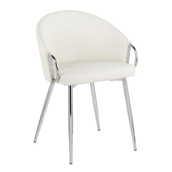 Claire White Faux Leather Contemporary Dining Chairs Chrome Set of 2 6
