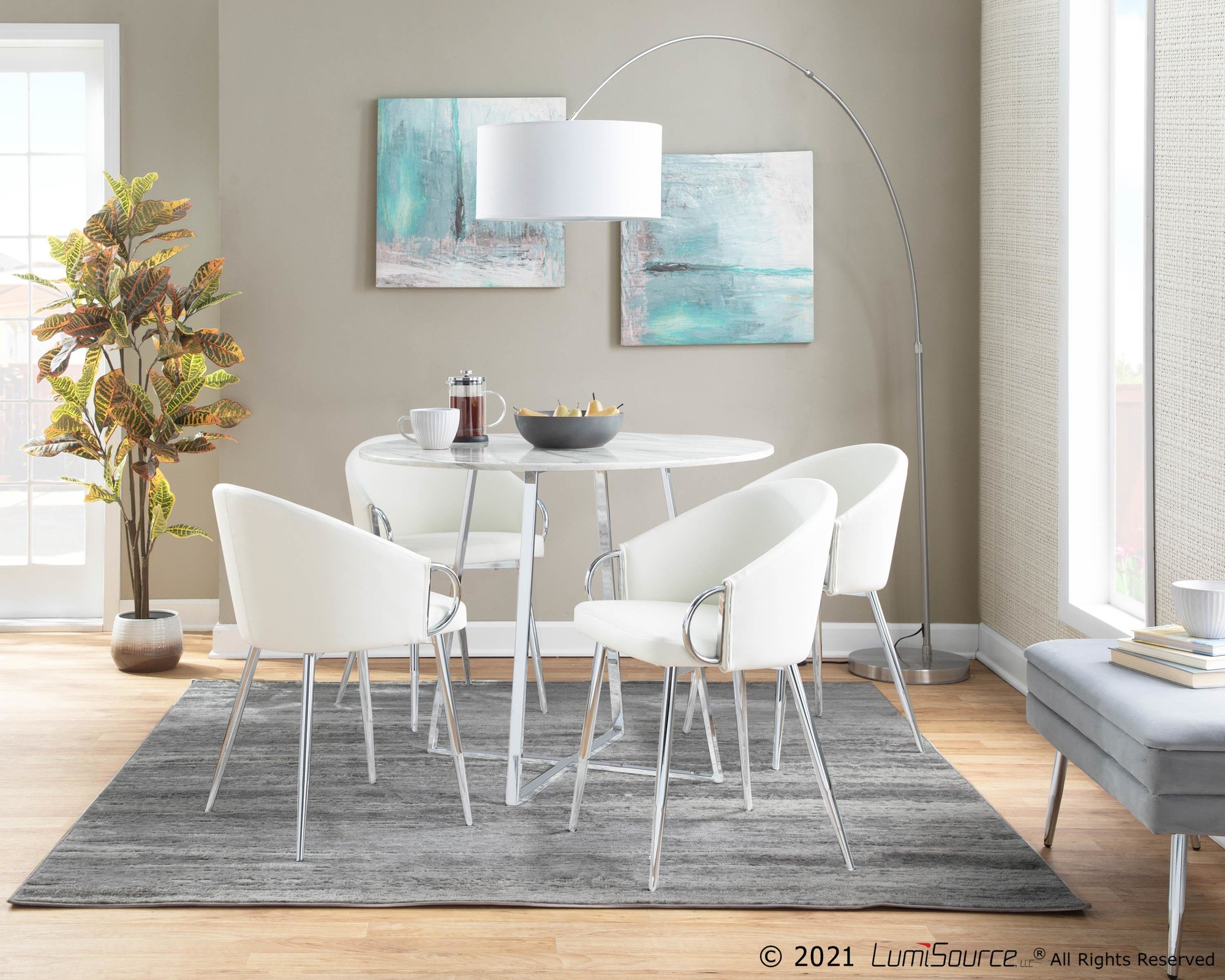 Claire White Faux Leather Contemporary Dining Chairs Chrome (Set of 2) 1 Claire White Faux Leather Contemporary Dining Chairs Chrome (Set of 2)