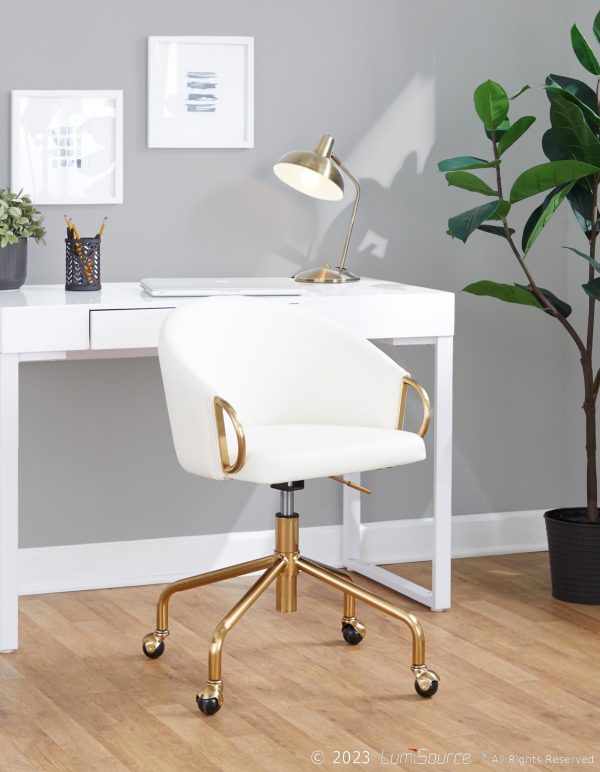 Claire White Faux Leather Gold Contemporary Task Chair 1