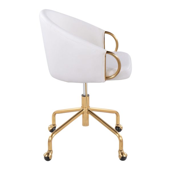 Claire White Faux Leather Gold Contemporary Task Chair 3