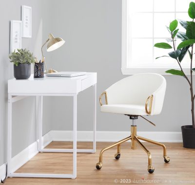 Claire White Faux Leather Gold Contemporary Task Chair
