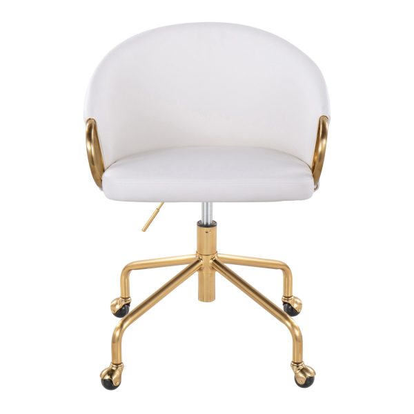 Claire White Faux Leather Gold Contemporary Task Chair 6