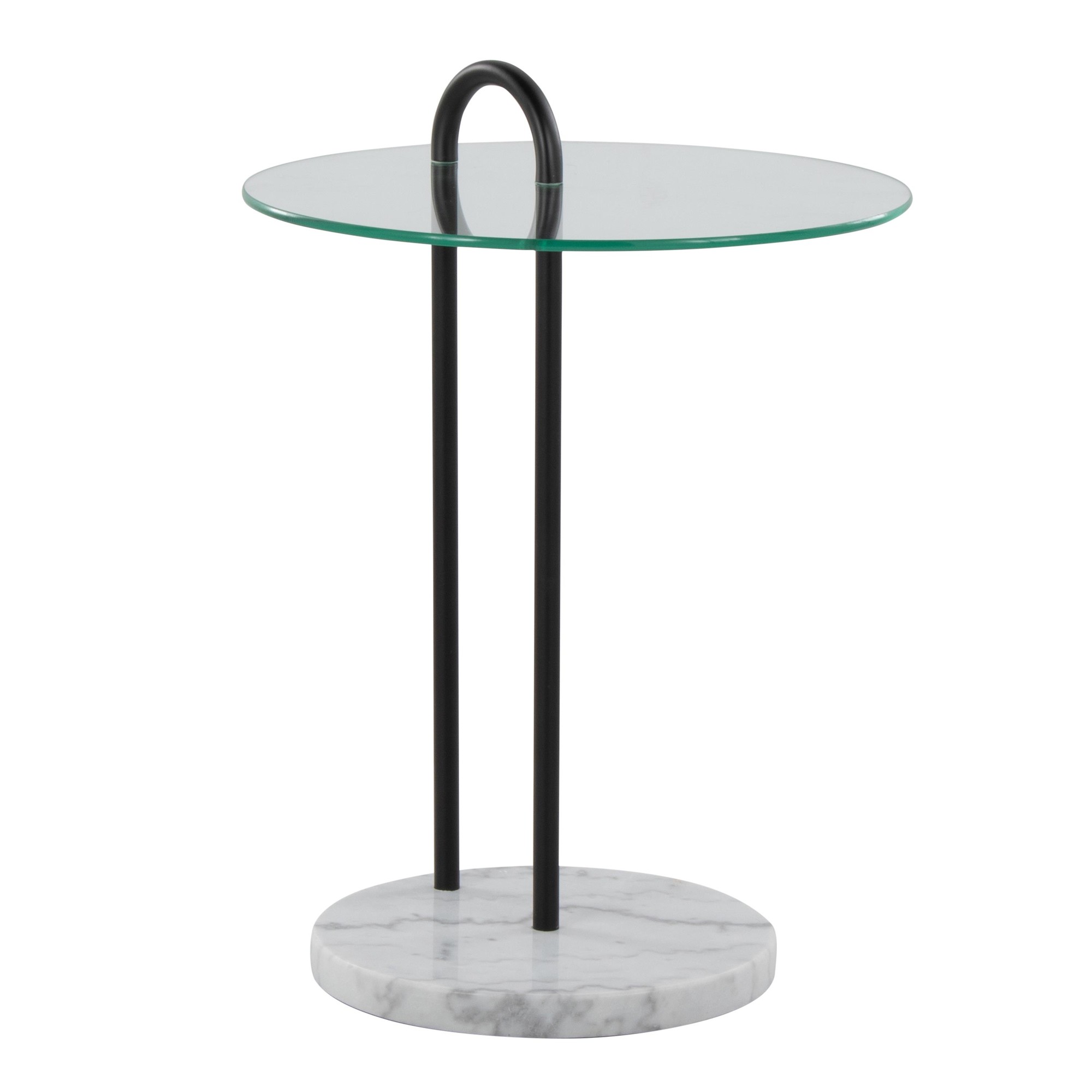 Claire White Marble and Black Metal Glass Side Table 2 Claire White Marble and Black Metal Glass Side Table - Image 2