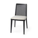Clara Black Wood W/ Cream Fabric Seat and Cane Back Armless Dining Chair