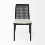 Clara Black Wood W/ Cream Fabric Seat and Cane Back Armless Dining Chair