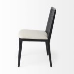 Clara Black Wood W/ Cream Fabric Seat and Cane Back Armless Dining Chair