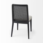Clara Black Wood W/ Cream Fabric Seat and Cane Back Armless Dining Chair