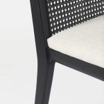 Clara Black Wood W/ Cream Fabric Seat and Cane Back Armless Dining Chair