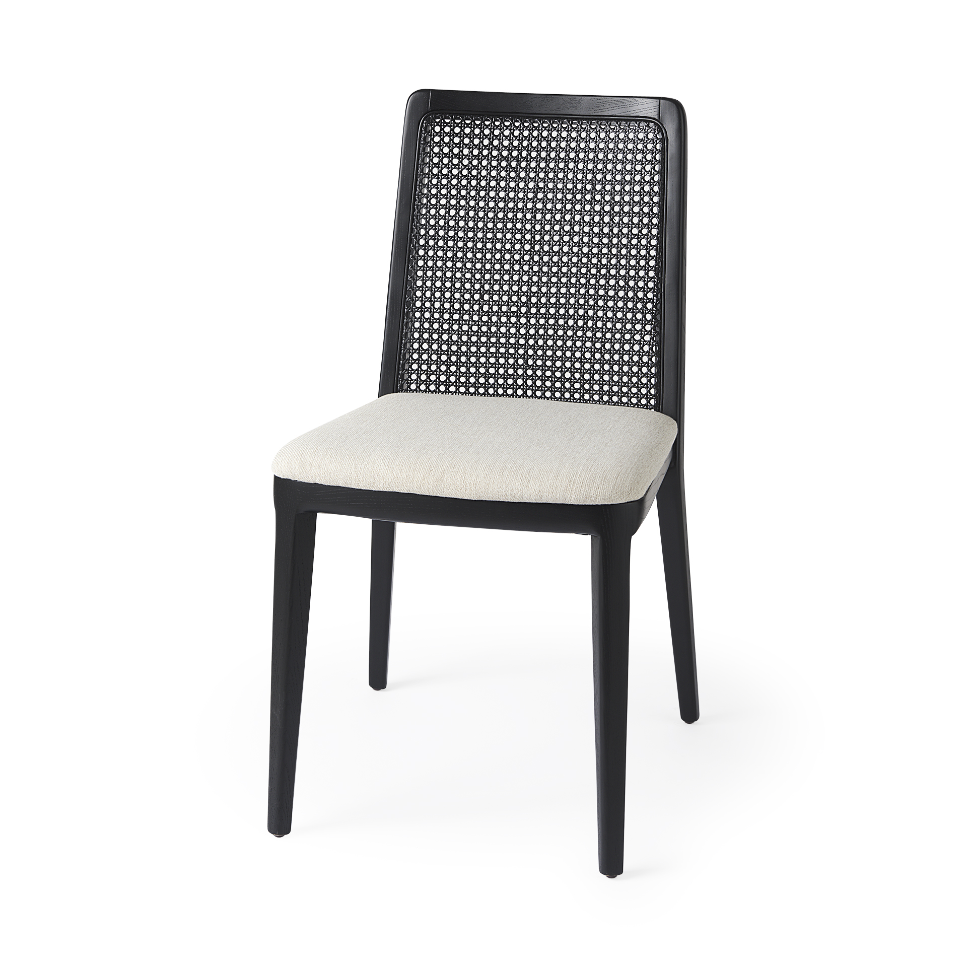 Clara Black Wood W Cream Fabric Seat and Cane Back Armless Dining Chair
