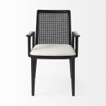 Clara Black Wood W/ Cream Fabric Seat and Cane Back Dining Chair