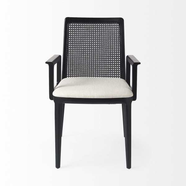 Clara Black Wood W Cream Fabric Seat and Cane Back Dining Chair 2