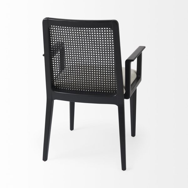 Clara Black Wood W Cream Fabric Seat and Cane Back Dining Chair 5