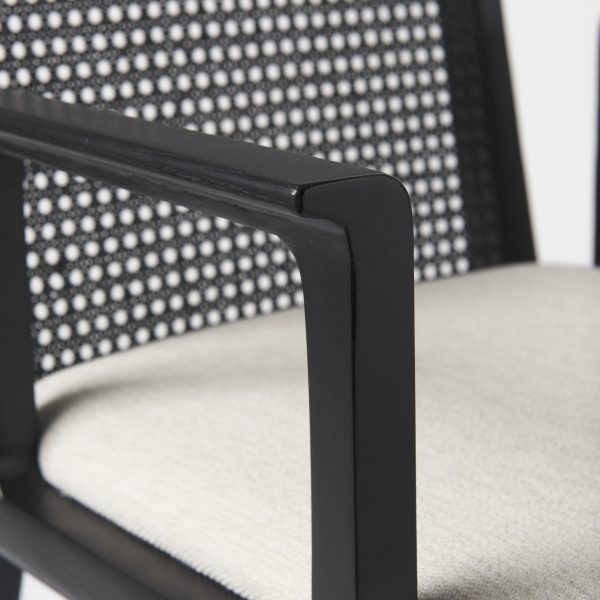 Clara Black Wood W Cream Fabric Seat and Cane Back Dining Chair 6