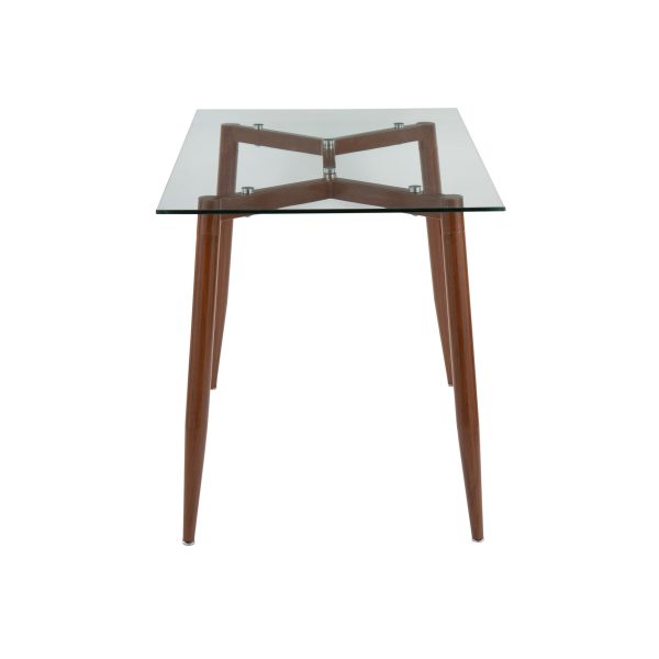 Clara Contemporary Walnut Metal Clear Glass Table 1