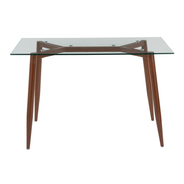Clara Contemporary Walnut Metal Clear Glass Table 3