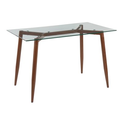 Clara Contemporary Walnut Metal Clear Glass Table