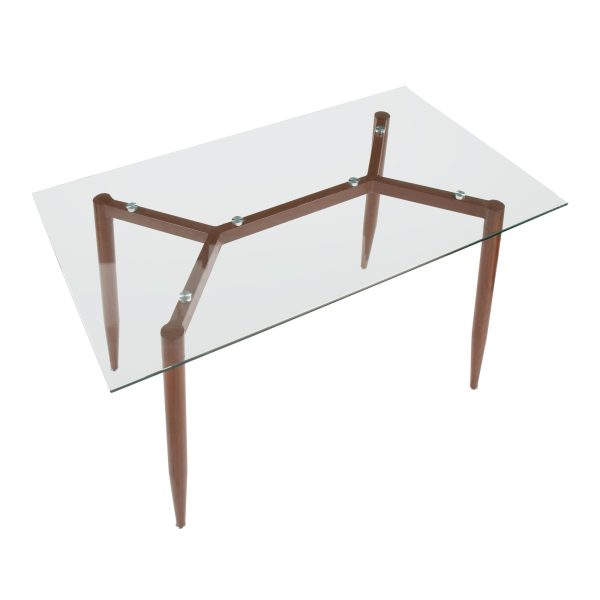 Clara Contemporary Walnut Metal Clear Glass Table 5