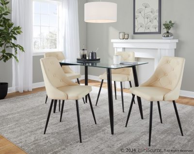 Clara-Giovani Contemporary Black Metal and Glass Dining Set