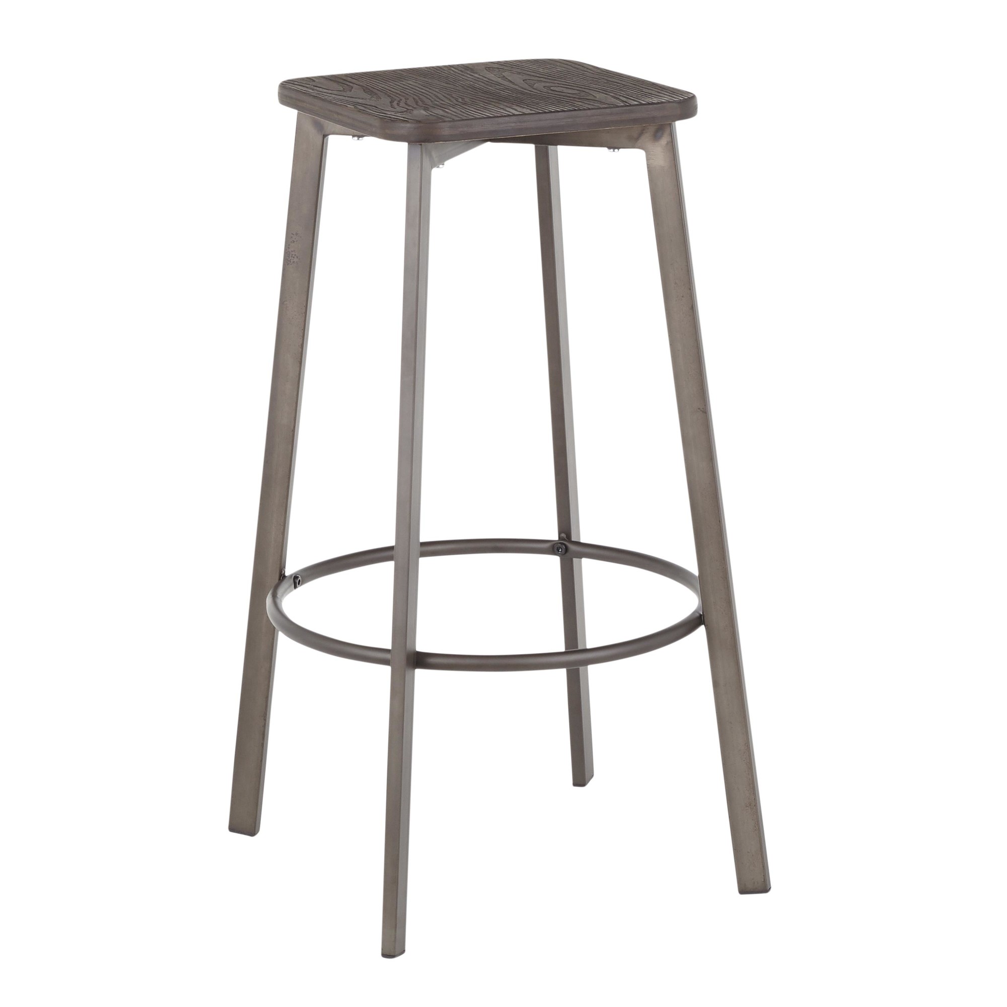 Clara Industrial Square Barstool Antique Metal Espresso (Set of 2) 2 Clara Industrial Square Barstool Antique Metal Espresso (Set of 2) - Image 2